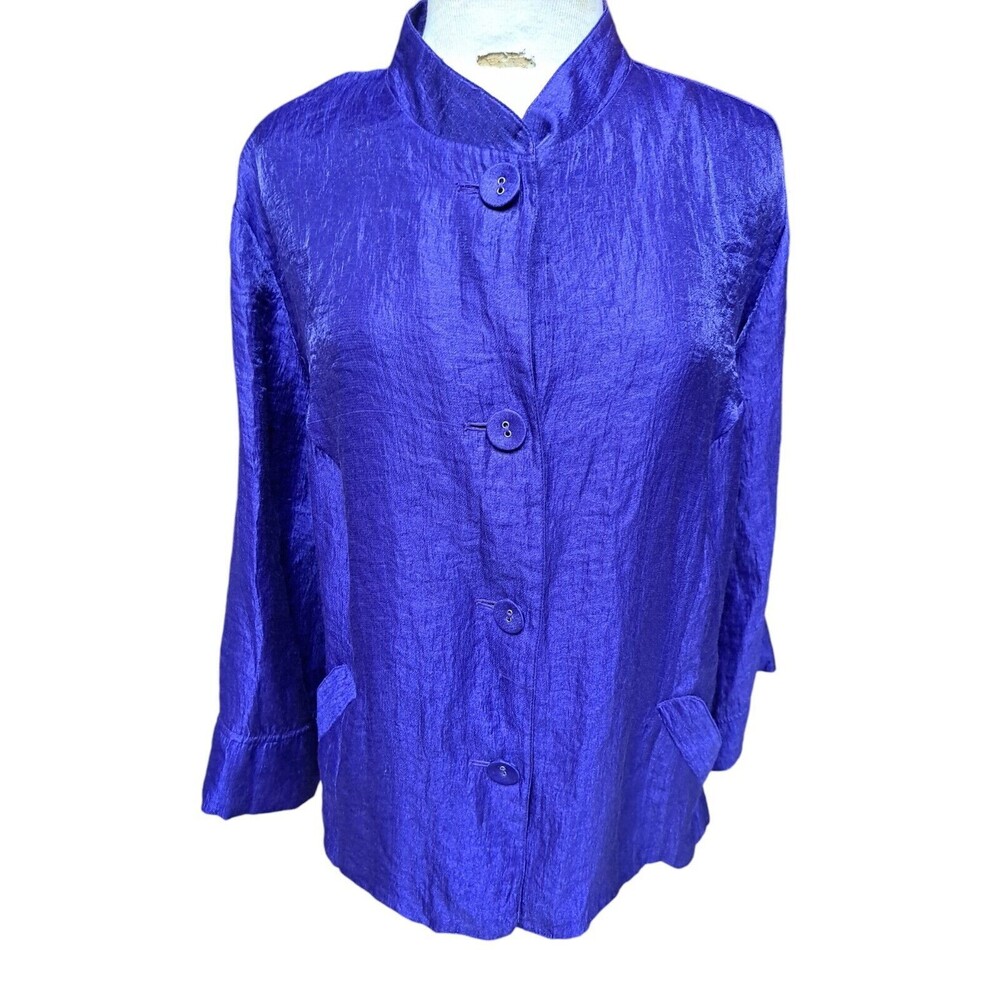 Ruby Rd. Shirt Jacket Women's 22W Violet Purple Mock Neck Button Up Shimmer Top